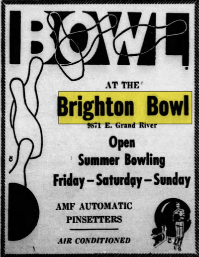 Brighton Bowl (Brighton Bowl-n-Bar) - Jul 9 1958 Ad